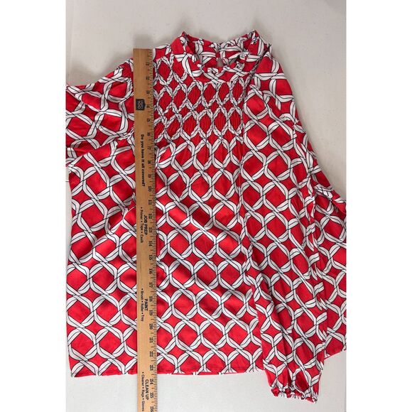 Crown & Ivy Women's Geometric Print Long Sleeve Smocked Blouse Top Size S - Picture 9 of 10